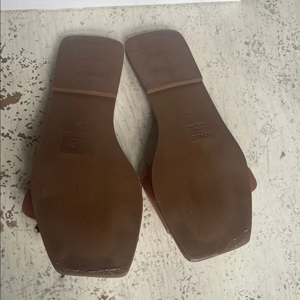 SCHUTZ Brown Sandals with Gold Buckle - Picture 4 of 5